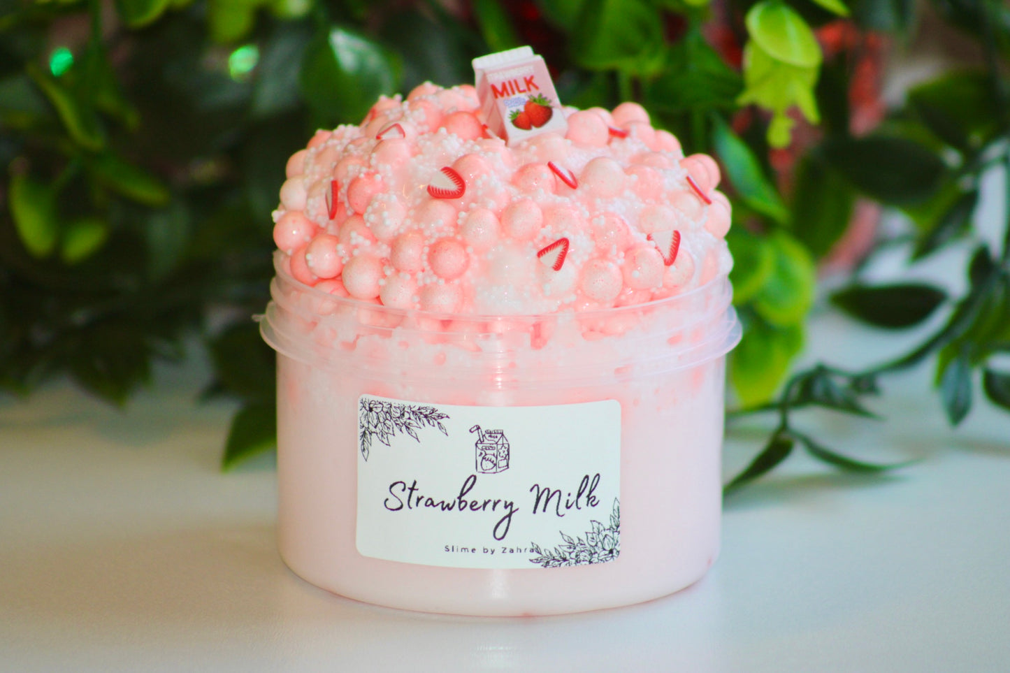 Slime "Strawberry Milk" - Foam Beads Slime